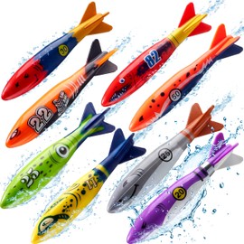 JOYIN 8pcs Torpedo Tiburón Buceo Juguetes para Niños Juguetes de Agua al Aire Libre Colorido Juguete Natación Hundimiento Lanzamiento Torpedo para... 