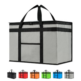 NZ home XXL Insulated Cooler Bag and Food Warmer for Food Delivery & Grocery Shopping with Zippered Top, Gray (1 Pack)