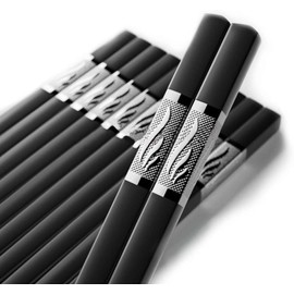 10 Pairs Fiberglass Chopsticks, Reusable Chopsticks and Dishwasher Safe，10 1/2 Inches - Clover, Silvery