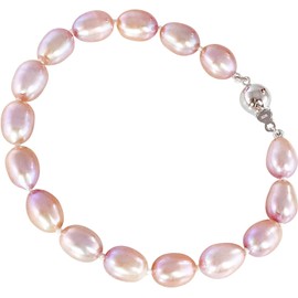 HinsonGayle AAA Handpicked 8-8.5mm Pink Oval Freshwater Cultured Pearl Bracelet Sterling Silver-7.5 in length