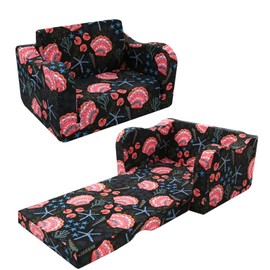 Folding Kids Couch, Foldable Chair Comfy for Toddlers 1-3, Toddler Couch Fold Out Couch 2-in-1 Sofa Bed for Playroom, Toddler Lounge Chair for Boys & Girls