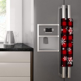 Boao 6 Pieces Christmas Refrigerator Cover Door Handle Covers Thick Plaid Kitchen Appliance Covers Handle Protector for Christmas Decorations Microwave(Black and Red,Snowflake)