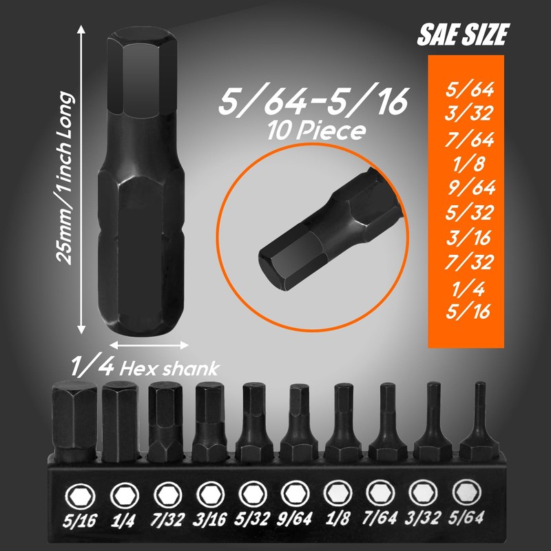TEKPREM 20-Piece Metric & SAE Hex Bit Set with Magnetic