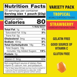 Gushers Fruit Flavored Snacks Family Pack, Tropical & Strawberry Flavors, Gluten Free Gummy Kids Snack, Bursting Juicy Center, Vitamin C Source, Individually Wrapped, Bulk Box, 20 Pouches, 16 oz Total