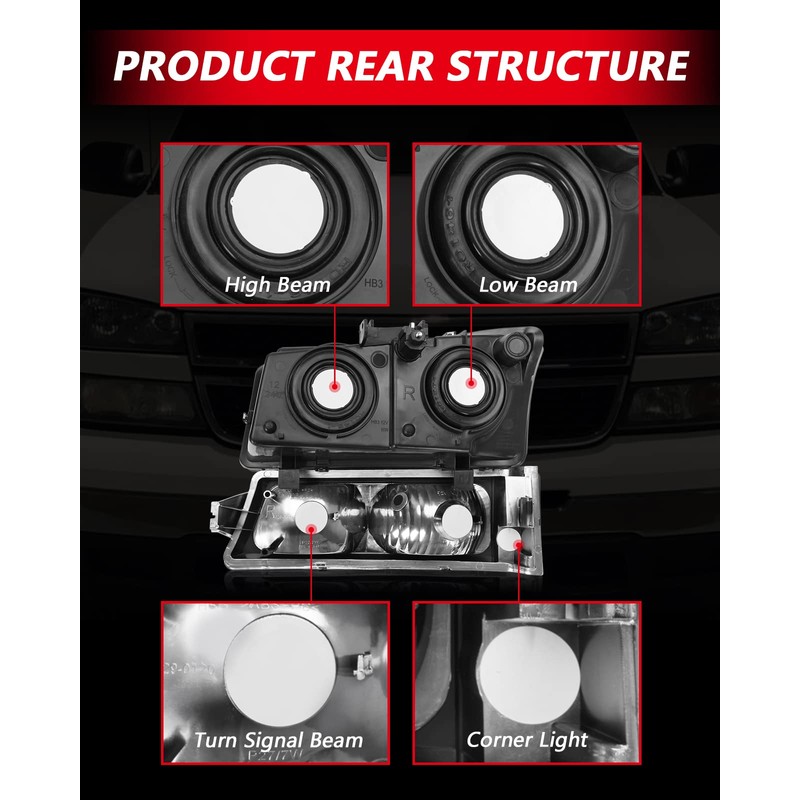 Torchbeam Headlight Assembly Replacement for Silverado/Avalanche 1500/2500/3500 (2003-2006) Smoke Housing