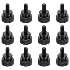 sourcing map 12pcs M4x8mm Knurled Thumb Screw Computer Case Threaded Hand Tighten Screws Aluminum Alloy for PC Case, Black
