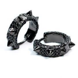 Small Punk Style Dark Black Iced Cz 925 Sterling Silver Trendy Spike Thorn Hoop Earrings for Men Women Nickel Free Hypoallergenic Gothic Skeleton Skull Huggie Hoops Earrings