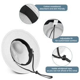 Sun Hat Straw Fedora Hats for Men Women Beach Hat Panama Hat Men Wide Brim Summer Hats UPF80+ White