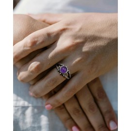 Amethyst Ring, Adjustable Healing Faceted Cut Amethyst Sun Ring, Vintage Bohemia Purple Birthstone Rings for Women (Amethyst)