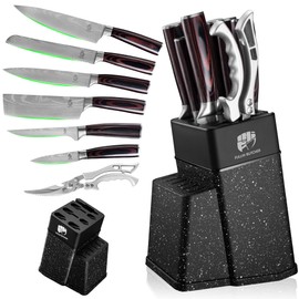 FULLHI 8pcs block Knife Set,chef's Knves Set with Block and Sharpener, Kitchen Knife Set,Multi-colour Handle, Gifts for Men Women