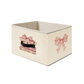 JWVK Coquette Pink Bow Book Storage Bins, Preppy Aesthetic Bookish Collapsible Fabric Storage Basket Organizer for Clothes Toys Books Girls Room Dorm Bedroom