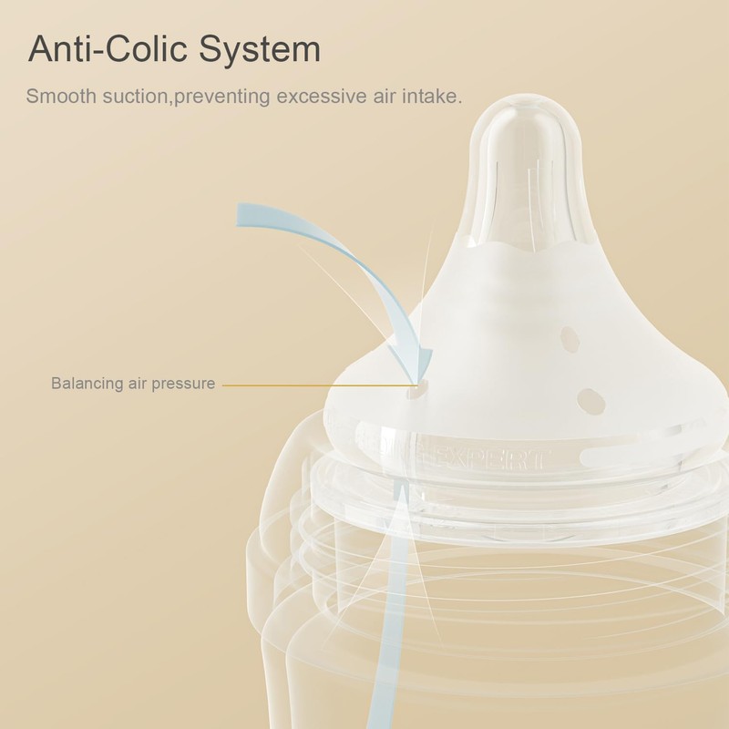 Gulicola Natural Glass Baby Bottle for Breastfed Babies, Anti-Colic Baby