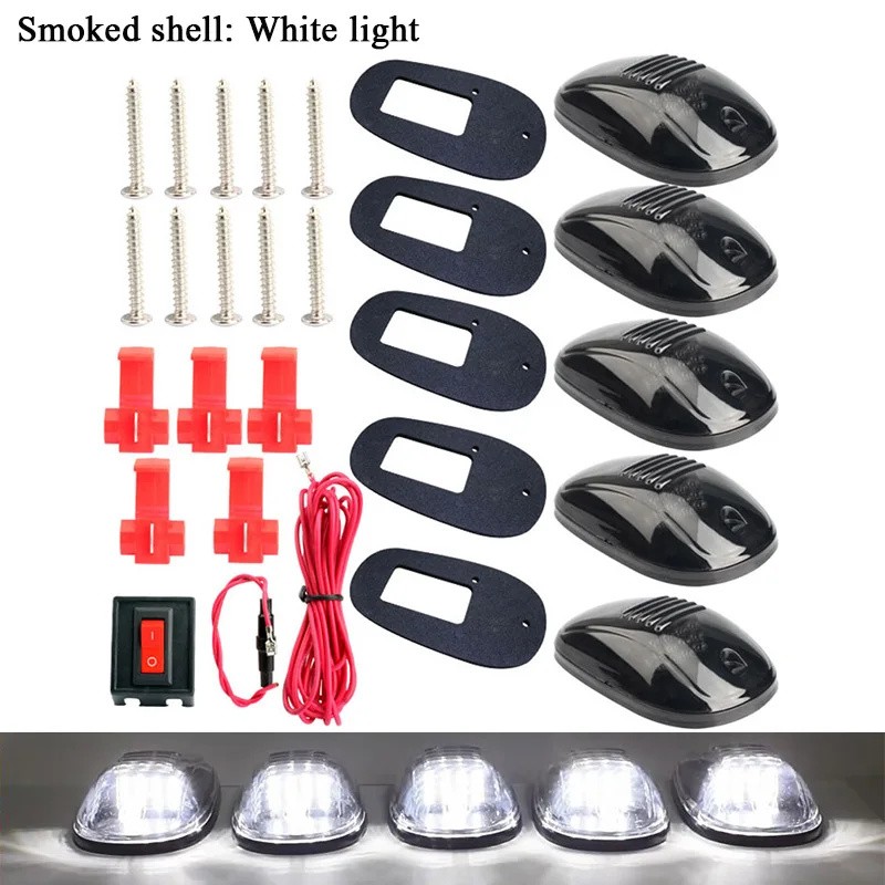 5-Piece 12V LED Cab Roof Marker Light Kit with Smoked