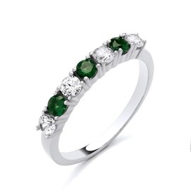 Sterling Silver Emerald CZ 7 Stone Eternity Ring size K L M N O P Q R S (S)