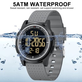 GOLDEN HOUR Ultra-Thin Minimalist Sports Waterproof Digital Watches Men with Wide-Angle Display Rubber Strap Wrist Watch for Men Women in Gray