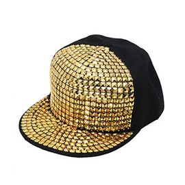 Gold Rock Star Cap with Gold Studs for Adults - Black/Gold - Cool Peaked Cap Baseball Cap Rapper Hip Hop 80s Party Costume