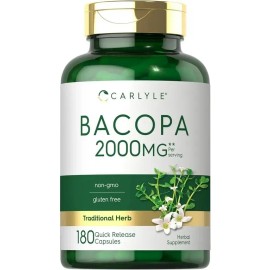 Bacopa Monnieri 2000 Mg Suplemento Sin Gluten 180 Capsulas Sabor Sin Sabor