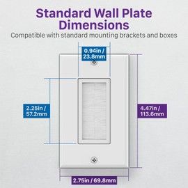 Fosmon 1-Gang Wall Plate (5 Pack), Brush Style Opening Passthrough Low Voltage Cable Plate in-Wall Installation for Speaker Wires, Coaxial Cables, HDMI Cables, or Network/Phone Cables