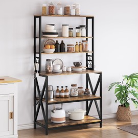 Yaheetech 6-Tier Kitchen Bakers Rack, 31.5 Inch Coffee Bar Table, Farmhouse Microwave Oven Stand Cabinet for Small Spaces, Corner Organizer Storage Shelf for Spices and Pots Rustic Brown