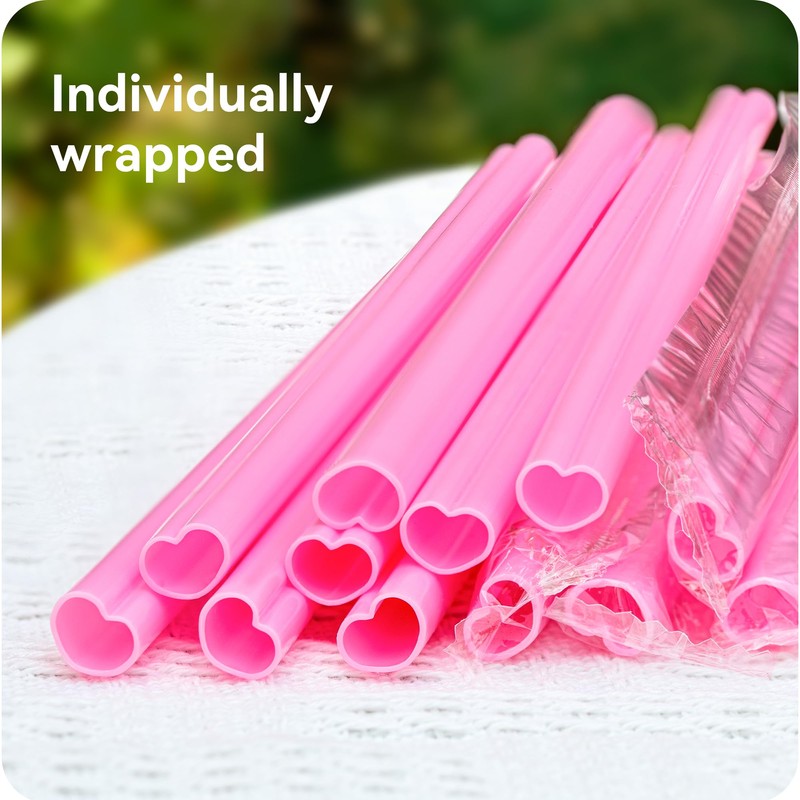 Prurex 50 Pack Pink Heart Shaped Straws (10mm Love-Themed) –