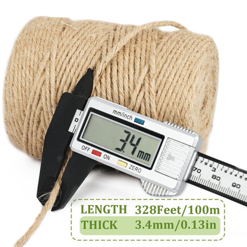 Leecogo 3mm 6Ply Jute Twine, 328 Feet,Heavy Duty for Garden,