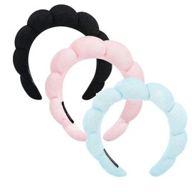 Sponge Terry Towel Cloth Fabric Headband,3Pcs Mimi and Co Spa Headband,Spong Headband Hair Bands Spa Headbands,Puffy Soft Sponge and Terry Towel Cloth Fabric Hair Band,Spong Hairband Hook,Mixcolor B