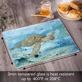 CounterArt Under Sea Life 3mm Heat Tolerant Tempered Glass Cutting Board 15” x 12” Manufactured in the USA Dishwasher Safe Serving Board Charcuterie Board