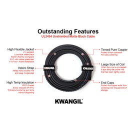 KWANGIL 26AWG 4 Conductor Wire Cable (UL2464) - High Flexible Tinned Copper Unshielded Alarm Security Burglar LED Power - for Low Voltage Installations (Matte Black 25FT)