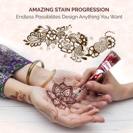 6 Pcs Organic Henna Mehndi Cones Reddish Brown - All Natural Body Art Organic Hebral Temporary Tattoo - No Chemicals, No Dyes || Ready to Use