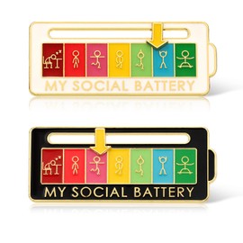 Yadiana Cute Social Battery Pin, 2 Pcs Interactive My Social Battery Mood Slider Pin for Introverts Emotional Expression, 7 Days Fun Decorative Enamel Lapel Pins for Backpacks Hat Clothing