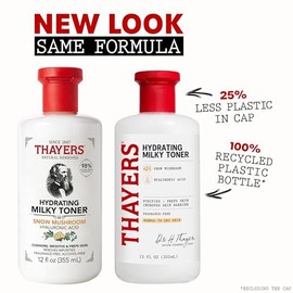 THAYERS Tónico facial lechoso para el cuidado de la piel con Tremella de hongos y ácido hialurónico, tónico facial suave natural, para piel seca y sensible, 12.0 fl oz