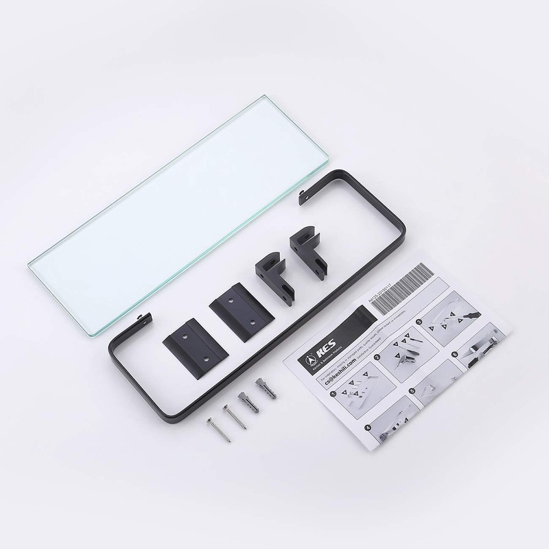KES Bathroom Glass Shelf Aluminum Black Extra Thick Tempered Glass