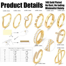 10 PCS 14K Gold Plated Rings Set for Women, Dainty Gold Knuckle Rings Non Tarnish, Simple Thumb Stacking Rings Pack Size 6/7/8/9/10