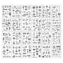 30 Láminas (400 Unidades) de Tatuajes Temporales Pequeños para Dedos Y Manos, Realistas, Negros, de Larga Duración E Impermeables. Ideales para Adulto