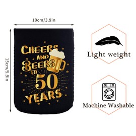 JOELELI 50th Birthday Party Decorations Can Cooler Sleeves, Neoprene Can Sleeves for Beer - 50th Anniversary Decorations and Birthday Gift for Men & Women, Black & Gold (12 Pcs)