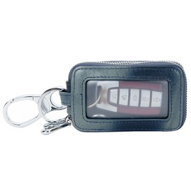 Esdrem Unisex Premium Lambskin Leather Key Case Holder Double Zipper Car Keychain Wallet Coin Purse Navy Blue