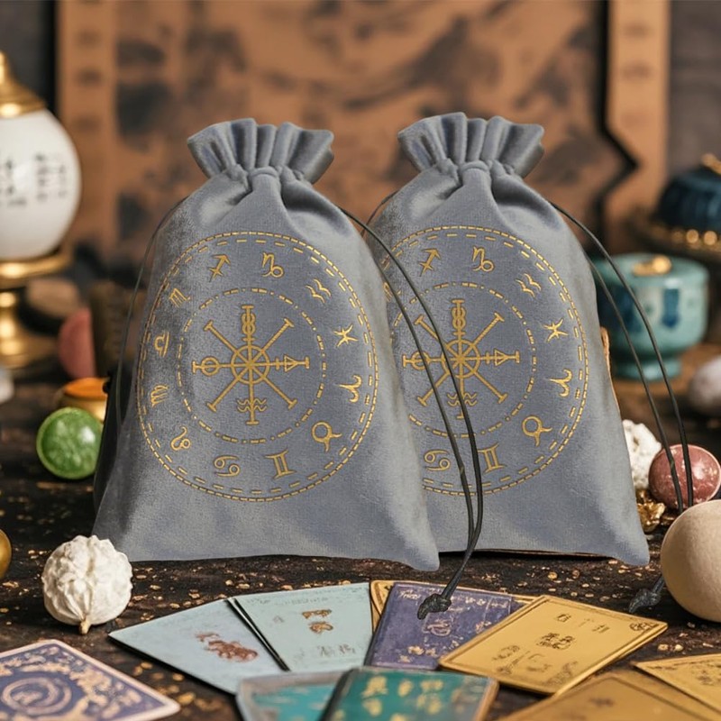 CREATCABIN 2Pcs Tarot Cards Bags Velvet Drawstrings Bags Dice Tarot