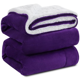 KAWAHOME Sherpa Fleece Throw Blanket for Bed - Extra Warm and Heavy Thick Throw Blankets for Winter, Super Soft 500GSM Plush Blanket, 50"X 60" Purple