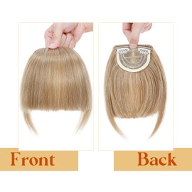 Elailite Fringe Hairpiece, Real Hair, Clip-In Fringe, One-Piece Extensions, Natural Extension, 2 Clips, Ash Brown/Light Blonde