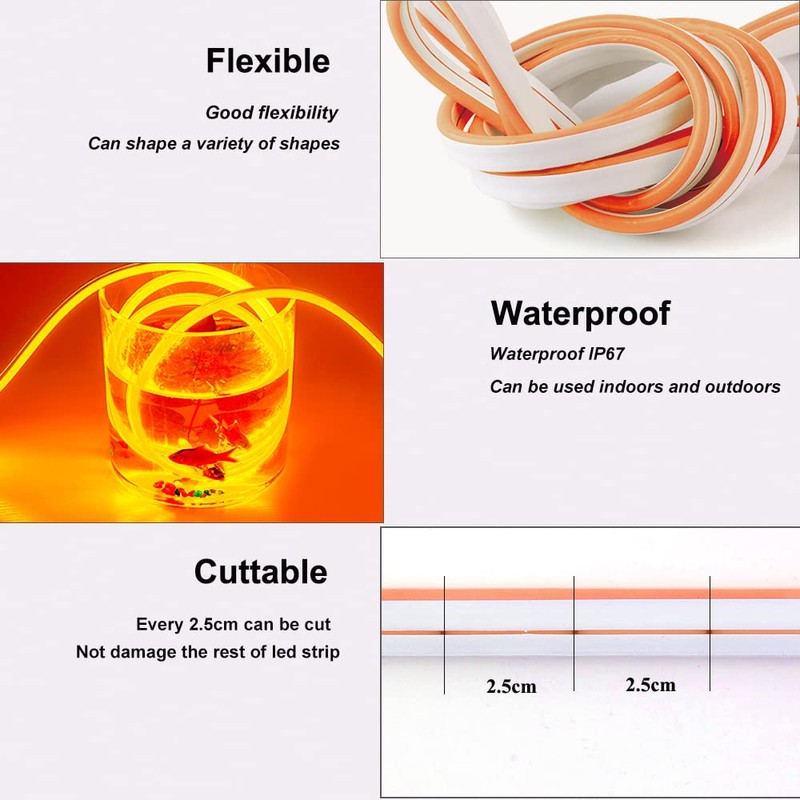 YM E-Bright Orange Led Neon Strip Lights Without Power Supply,