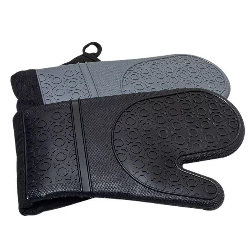 Extra Long Professional Silicone Oven Mitts with Quilted Liner, Durable