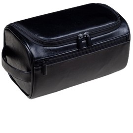 PU Leather Toiletry Bag for Men, Dark Brown Wash Bag for Travel, Gym & Shaving, Dry & Wet Separation with 3 Compartments - Perfect Men's Washbag (Black)