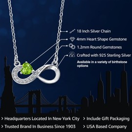 Gem Stone King Infinity Pendant Necklace For Women In 925 Sterling Silver With 4MM Heart Shape Gemstone Birthstone and 18 Inch Silver Chain