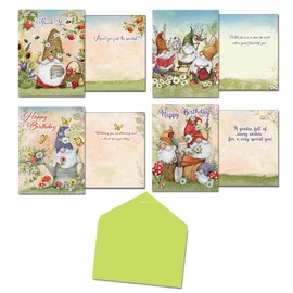 Leanin' Tree, Garden Gnomes, Birthday Cards, Thank You Cards, Thinking of You Cards, Friendship Cards (12 Assorted Cards, 12 Colorful Envelopes)