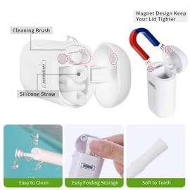 Higreen Reusable Silicone Collapsible Straws (2020 Upgrades,Extra Long)- 2 Pack Portable Drinking Straw with Carrying Case and Cleaning Brush, 100% BPA Free (Blue&White-case)