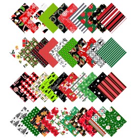 Soimoi Christmas Theme Print Precut 10-inch Cotton Fabric Quilting Squares Charm Pack DIY Patchwork Sewing Craft