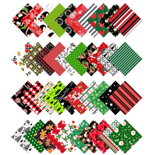 Soimoi Christmas Theme Print Precut 10-inch Cotton Fabric Quilting Squares
