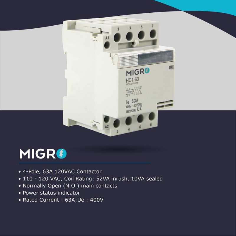 Migro 4 Pole, 60 AMP, 110/120 VAC Normally Open Coil