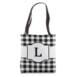 Black and White Buffalo Plaid Monogram Letter L Initial Gift Tote Bag