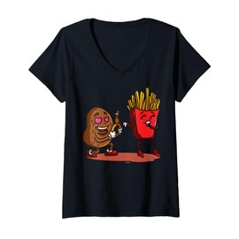 Womens Cartoon Characters Food For Kids Fun Fast Food V-Neck T-Shirt